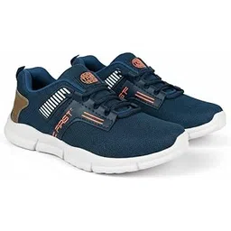 First Sneakers, Navy Blue Mesh, Breathable Running Shoes with Orange Accents, Lightweight Sports Footwear (Blue, UK Footwear Size System, Adult, Men, Numeric, Medium, 8)
