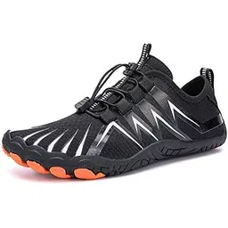 Anti-Slip Rubber Athletic Hiking Water Shoes for Mens Womens | Barefoot Aqua Swim Walking Shoes | Five-Finger Shoes | Running Shoes Lightweight Sneakers - Color: Black-Silver | Size: 46