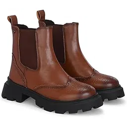 Lightweight Women chelsea brogue ankle boots with track outsole 67302