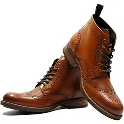 LEATHER BROGUE LACE-UP BOOT FOR MEN
