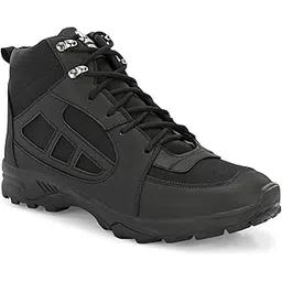 Leo Fitness Waterproof Outdoor Trekking Boots | Black Hiking Boots with Cushioned Footbed, Anti-Slip Rubber Sole