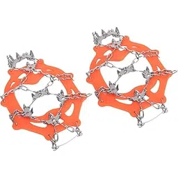 Crampons, Non-Slip Stainless Steel TPE Soft Glue 19 Teeth Climbing Shoe Crampons for Mountain Boots for Hiking Shoes for Sports Shoes(M, 19 Teeth Orange)