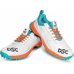 DSC Jaffa 22 Cricket Shoes | for Mens & Boys | Material: Mesh | Breathable Mesh | Non-Slip Sole for Improved Durability for Stability- 2 UK White/Orange