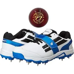 S-Pace White/Navy Cricket Shoes Size-7 with TR-77-R Cricket Leather Ball Veg Tanned Red