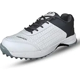 Prokick Strikers Genuine Rubber Spike Cricket Shoes, White/Grey - 7 UK
