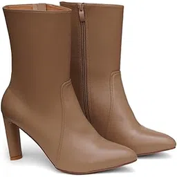 Block Heels Calf Length Boots for Women