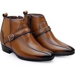 Men's 3.5 Inch Hidden Height Increasing Faux Leather Material With Casual Formal Slipon Ankle Boot.