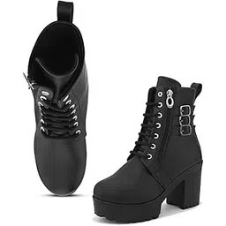 Trendy Ankle Boots with Lace-Up, Zipper, and Double Buckle Design, Chunky Heel for Women & Girls
