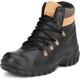 Black Synthetic Leather Men's Steel Toe Boots