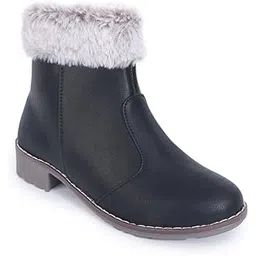 Women Block Heeled Zipper Closure Fur Accent Boots