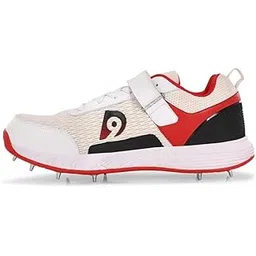D9 Warrior-1 Bowling Spikes Cricket Shoes | Lightweight & Comfortable Bowling Shoes with Premium Cushioning & Grip | Durable Micro PU & Mesh Upper | White/Red - 8UK