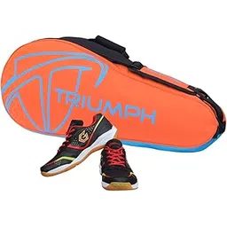 Gowin Badminton Shoe Smash Black Size-4 with Triumph Badminton Bag 303 Orange/Sky