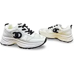 Women's Chunky Sneakers, Mesh and Synthetic Leather, Lace-Up Athletic Shoes for Womens