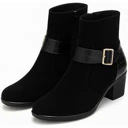 Women Fashion Ankle Boots with Oversized Metal Buckle Modern || Designer Leather Boots for Casual & Formal Footwear