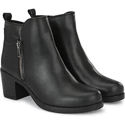 Black Vegan Leather, mid Heel Ankle Boots