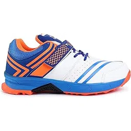 Pro ASE Lightweight Cricket Shoes - Durable & Comfortable | Ideal for Turf, Ground & Hard Surfaces | Allrounder Design with Studs, Velcro & Superior Grip | White, Blue, Orange