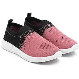 Women's Knitted Slip-On Sneakers, Grey and Black, Breathable Mesh, White Sole (FLY-07)