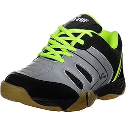 EMPOWER Non-Marking Antiskid Badminton Court Shoes for Men/Women | Stylish Sport Shoes | Lightweight & Durable for Squash, Table Tennis, Volleyball, Basketball & Indoor Sports |(Silver/Black/Green)