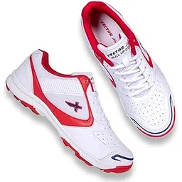 Pull up Cricket Shoes Synthetic Leather Upper/PVC Sole Studs for Men Velcro & Lace up | Lightweight & Durable Footwear| Ideal for Turf, Ground & Hard Surfaces (White-Orange, Size-10)