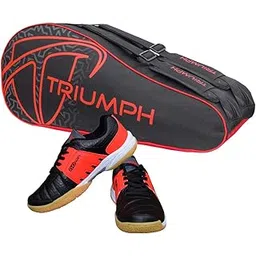 Badminton Shoe Power Black/Red Size-4 with Triumph Badminton Bag 303 Black/Red