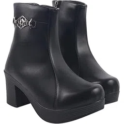 Women’s Ankle Boots with Block Heel and Side Zipper || Stylish Suede Finish Booties with Buckle Detail, Comfortable Everyday Footwear