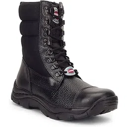 Liberty PARACOM-01 Lacing Safety Shoes For Men With Rubber Sole | High Ankle Lightweight Leather Boot | Anti-Skid | Inside Zip For Easy Wear | Removable Insole | Comfortable & Breathable (11 UK-Black)