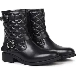 Slays Quilted Buckle mid-calf Boots for Women | Extra Cushion Comfort, Skin-Friendly, Zipper | Trendy, Stylish & Perfect for Winter or Holiday Outings