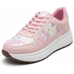 Women’s Platform Sneakers with Holographic Star Panels, Cushioned Walk Shoes, Lightweight Casual Lace‑Up Trainers, Anti‑Slip Outsole – Grey, Pink, White