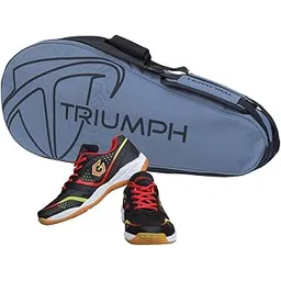 Gowin Badminton Shoe Smash Black Size-6 with Triumph Badminton Bag 303 Grey/Black