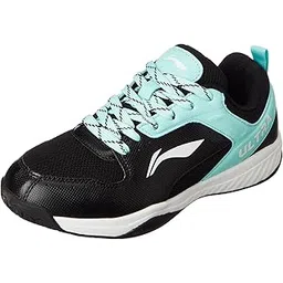 Li-Ning Ultra Speed Non-Marking Badminton Shoe|Indoor Sports|Stability Heel, Prototypical Sole, Lightweight Shoe (Black/Yucca,UK 2)