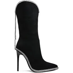 Diamante Chain Detail Calf Boots