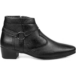 Men's 2 Inch Heel Height Increasing Formal Ring Buckle Zipper Boots