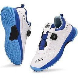 ESS Gen-X Easy Go Cricket Rubber Spikes Shoes in White and Blue with a dial Closure System, Designed for 20-20 Sports. Offers Superior Grip, Comfort, and Performance on The Field