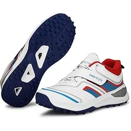 Plus 2.0 Cricket Shoes for Men's White Red Orange Blue – Fast Strap Rubber Spikes, Lightweight,Performance, Comfort, and Durability Shoe for All-Round Performance