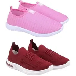 Women’s Lace-up & Slip-On Style Combo Lightweight Knit Sneakers62_MrnPink