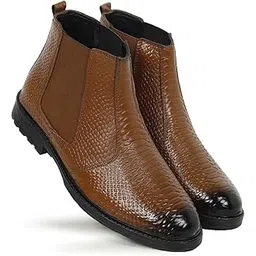 Mens Solid Slip on Genuine Leather Chelsea Boots