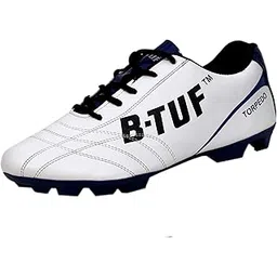 B-TUF Torpedo Football Shoes Stud Boot Lightweight for Men Boys Kids Girls (White/Blue/Red)