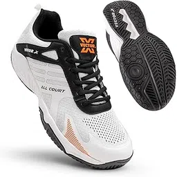 Unisex Tennis Badminton Court Shoes for Men, Women Boys|Knitted + TPU Fusing Upper, EVA Midsole, Rubber Sole|Lightweight Indoor Outdoor Sports Athletic Footwear Sneakers (White-Black, 6)