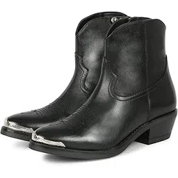 Saint G Womens Black Stitched Leather Stack Heel Ankle Boots