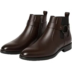 THE HARNESS – Men’s stylish vegan Leather Chelsea Boots with Side Zipper & O-ring Strap Elastic Panel Ankle Boot (Tan/Black/Brown)