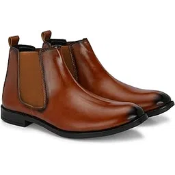 Men's Classic Leather Chelsea Boots Sleek Slip-On Ankle Dress Boots Featuring Elastic Side Panels and Pull Tabs