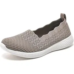 poemlady Women's Slip on Loafer Shoes - Mesh Casual Ballet Flat Nurse Walking Sneakers Knit Round Toe Casual Memory Foam Shoes 2235, B/New Khaki, 6.5 Wide