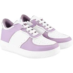 Women's Casual Sneakers - Purple & White Low-Top Lace-Up Comfort Walking Stylish Shoes Streetwear Lightweight Breathable Running Sneakers EU36