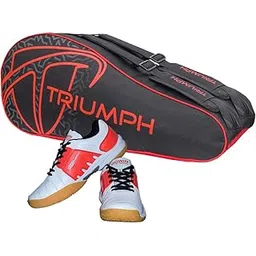 Badminton Shoe Power White/Red Size-4 with Triumph Badminton Bag 303 Black/Red