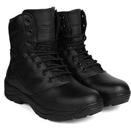 008 Genuine Black Leather Military Men's Combat Boots -High Ankle - High Top Lace With Chain