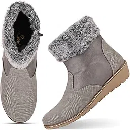 Women Flat Casual Solid Boots FAN-56,GREY