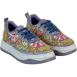 Chamkeela Bridal Sneakers Embellished Purple Canvas with Gold Sequin & Floral Design