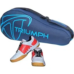 Gowin Badminton Shoe Power White/Red Size-6 with Triumph Badminton Bag 302 Navy/Sky