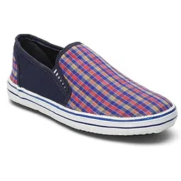 Women's Canvas Slip-On Sneakers, Multicolor with Check Pattern Print, Casual Fashion Walking Shoes with Rubber Sole