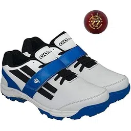Pace White/Navy Cricket Shoes Size-4 With TR-77-R Cricket Leather Ball Veg Tanned Red, Unisex-Youth
